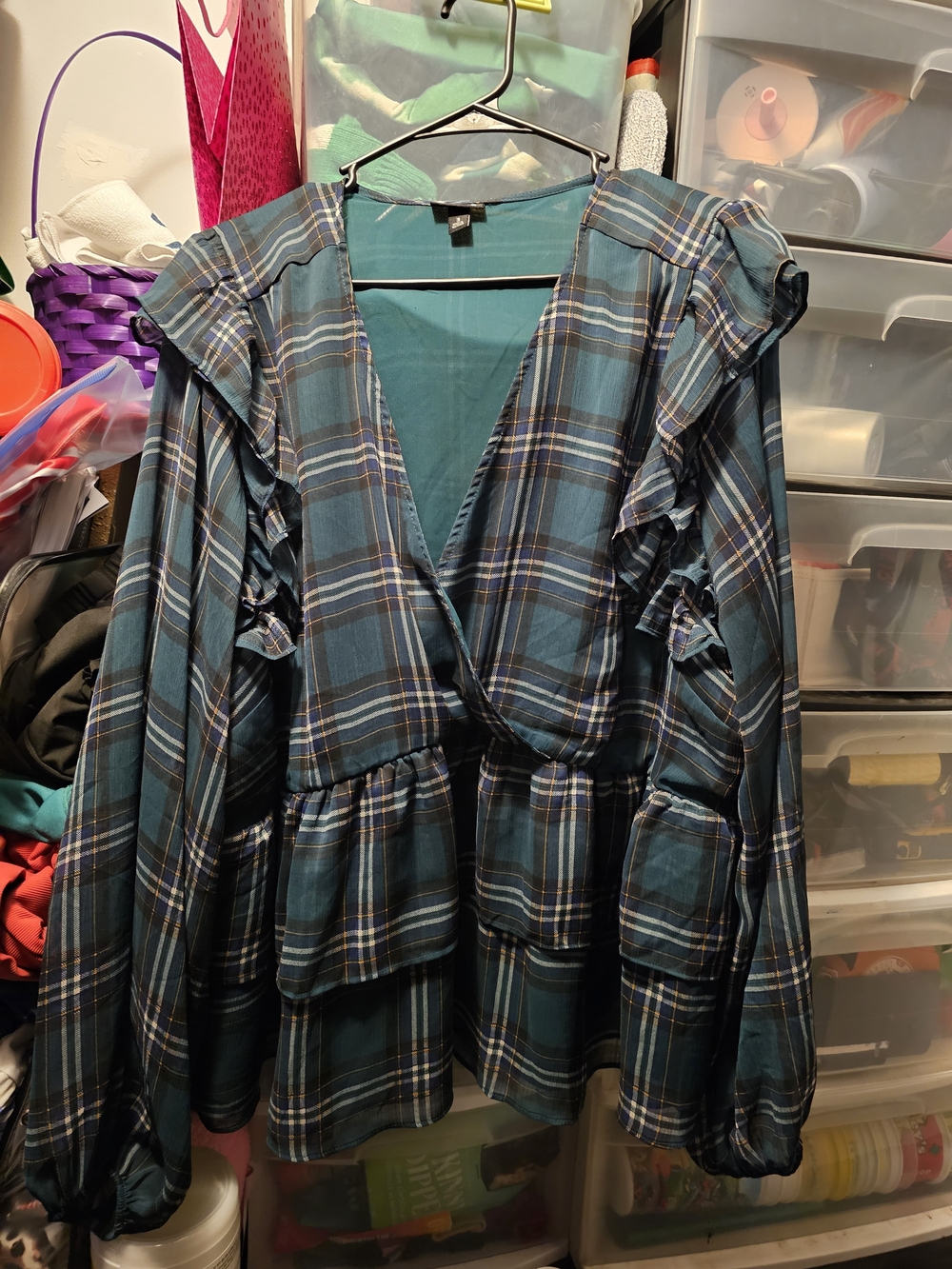 torrid Green Plaid Ruffle Peplum Blouse